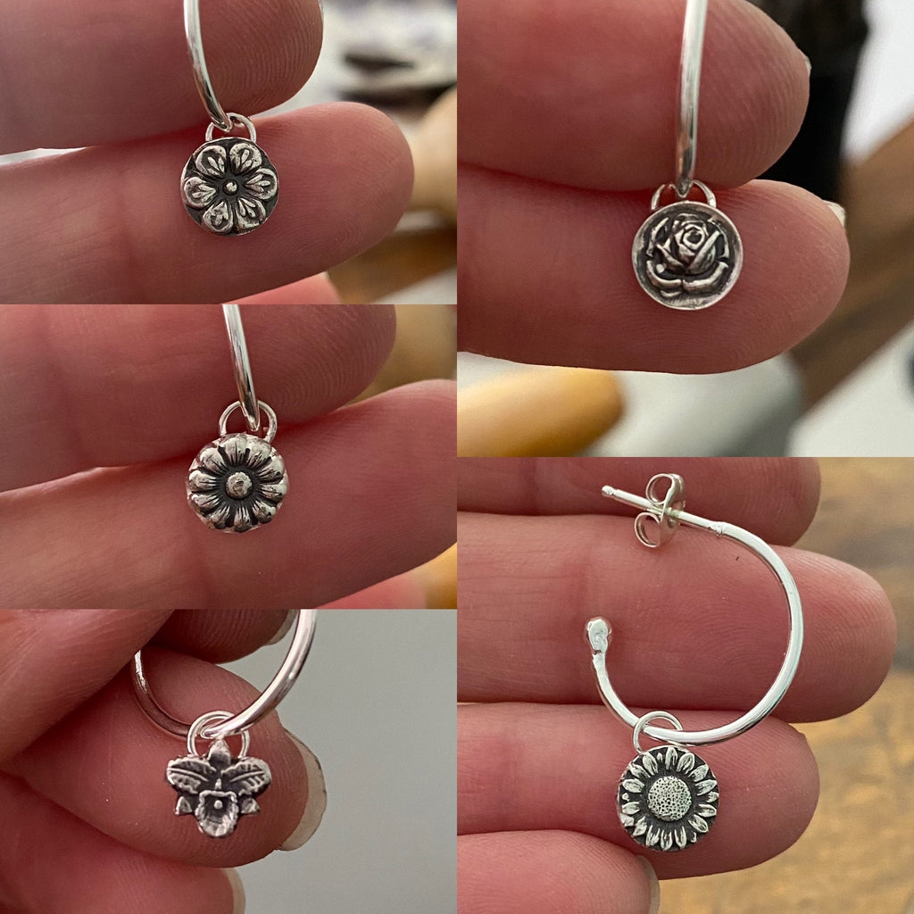 Hoop Post Earrings With Flower Charms