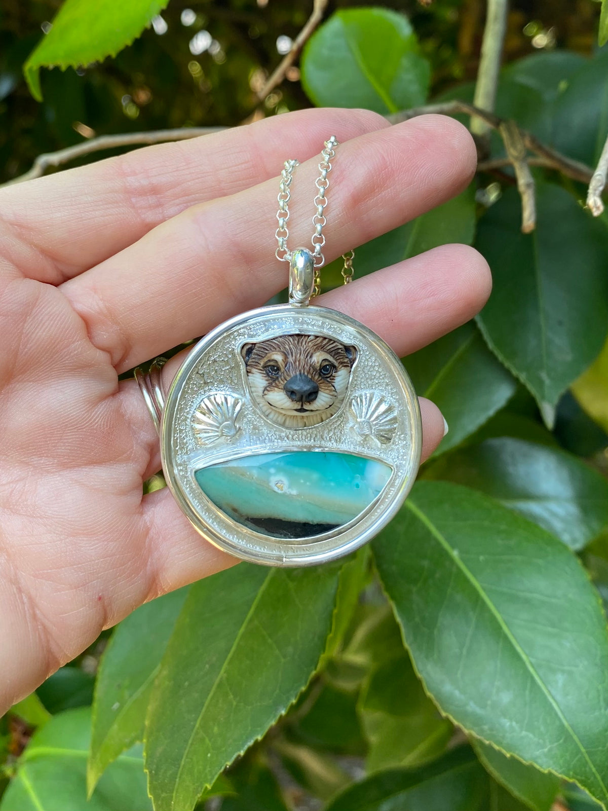 Otter and Opalwood Pendant with Rare Laura Mears Otter