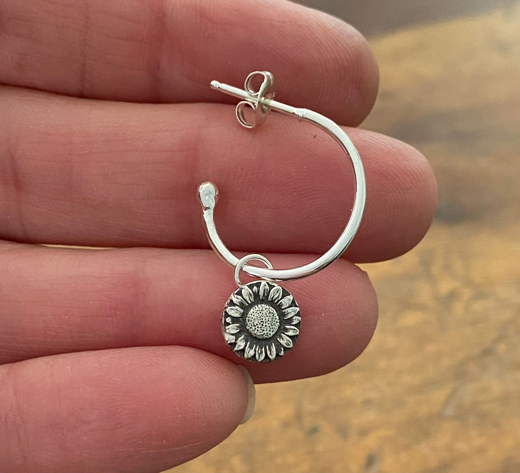 Hoop Post Earrings With Flower Charms