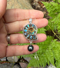 Abalone Inlaid Ammonite with Black Tahitian Pearl Pendant