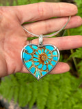 Turquoise Inlaid Ammonite Heart Pendant