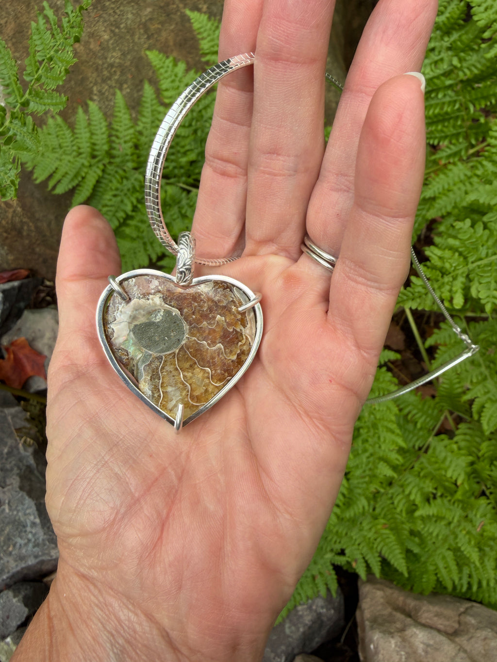 Turquoise Inlaid Ammonite Heart Pendant