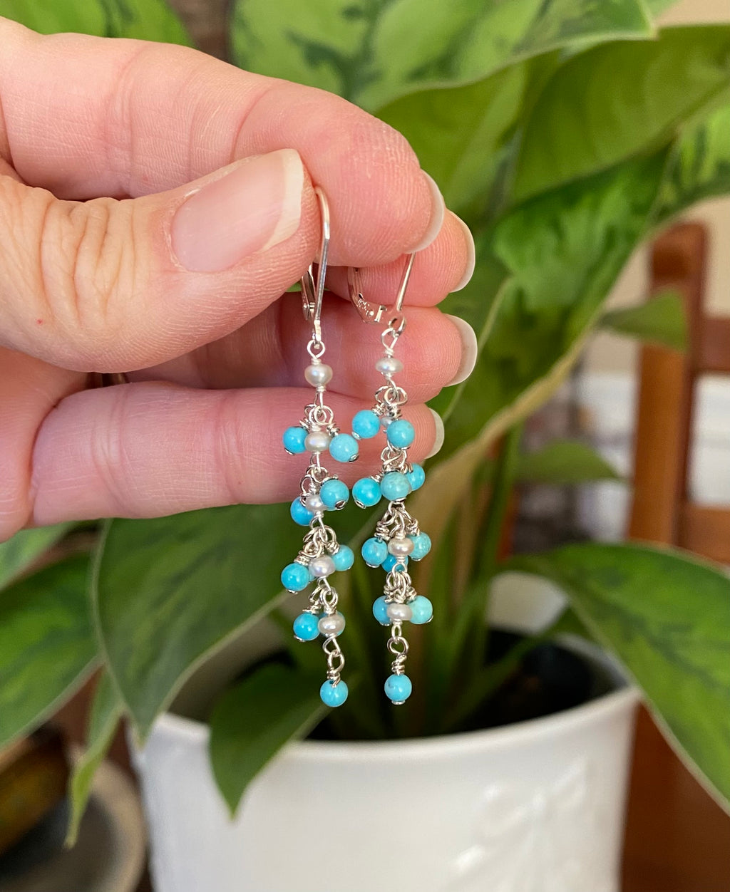 Sterling Silver and Gemstone Chandalier Earrings