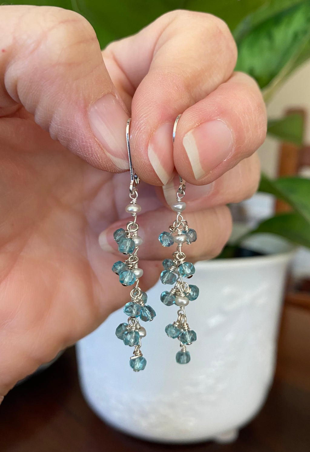 Sterling Silver and Gemstone Chandalier Earrings