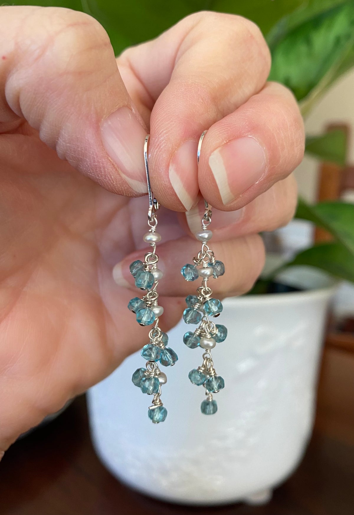 Sterling Silver and Gemstone Chandalier Earrings